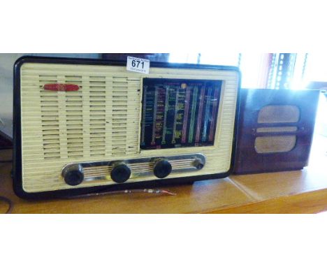 PYE RADIO. Vintage Pye Cambridge table radio with external speaker