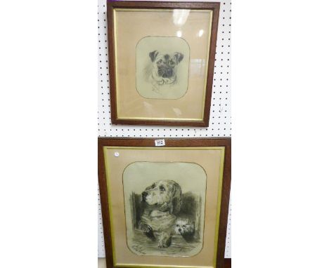 VICTORIAN SKETCH PICTURES. Two Victorian sketch pictures of dogs, both framed and glazed