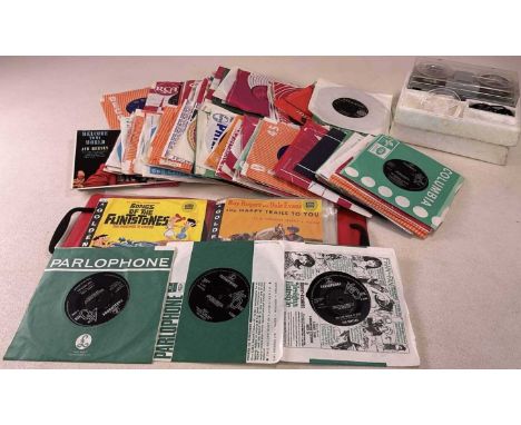 A quantity of iconic 1960s records (45s) together with some childhood 45s and a vintage reel to reel tape recorder, artists i