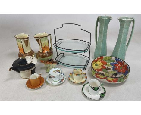 A group of Myott ceramics and other Art Deco items, tallest vase 32cm.