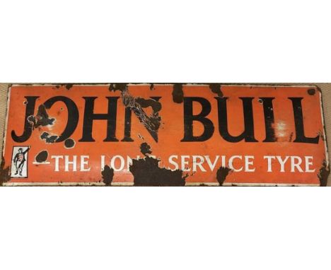 JOHN BULL; an enamel advertising sign for John Bull long service tyres, 40 x 120cm.