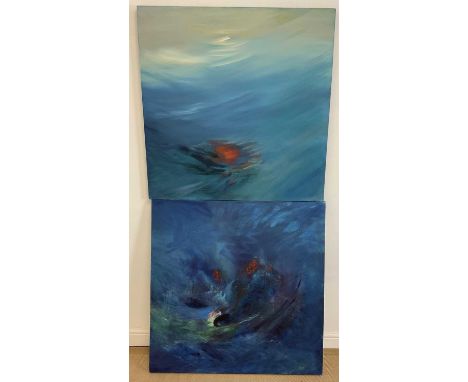 † ANNIE METCALFE (Newlyn, 1951-2023); oil on board, 'Inner Depths' and 'Inner Depths I', signed verso, 100 x 100cm, unframed 