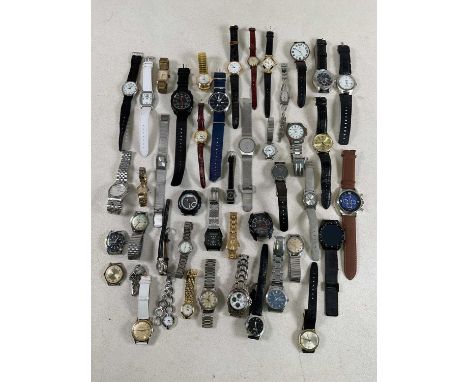 A collection of wristwatches, many vintage, some more modern including Favre-Leuba Sea Chief, Eterna-Matic, etc.