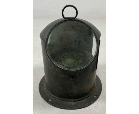 BROOKES &amp; HAWKES OF BIRMINGHAM; a ship's compass, contained within a brass binnacle, height 25cm.