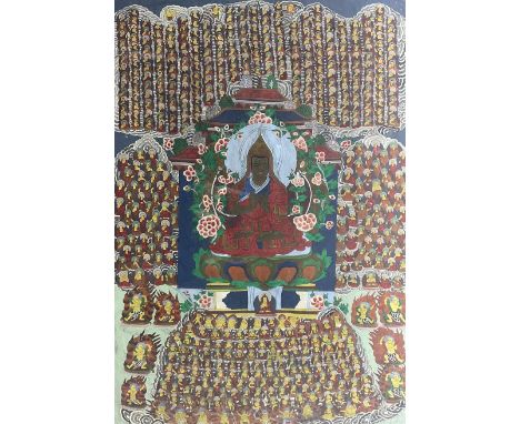 Tibetan School (Early 20th Century): Portrait of Buddha, mixed media on canvas 90cm x 64cm 