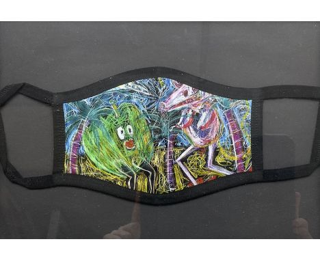 Grayson Perry RA (British 1950-): Apple and Pig on Beach, facemask 20cm x 29cm 