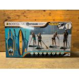 BODY GLOVE PERFORMER 2022 11FT INFLATABLE PADDLE BOARD C/W PADDLE, AIR PUMP, & BAG - BLUE/WOOD (NEW