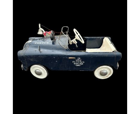 Triang Flying Squad dark blue pedal car, approx. L98cm x W40cm, Police on bonnet and Flying Squad on both doors, bell, windsc
