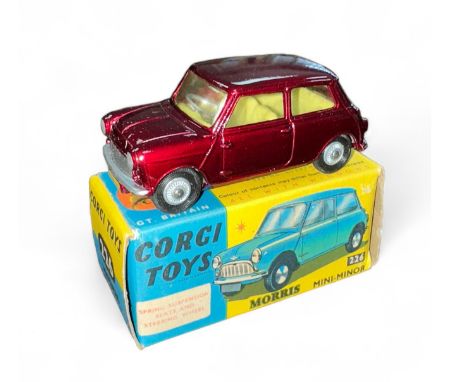 Corgi Morris Mini-Minor No. 226, generally excellent in good plus box with folded leaflet, metallic maroon, lemon interior an
