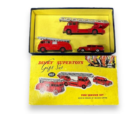 Dinky Fire Service set No. 957, generally excellent in good plus box box with card inner piece and instructions leaflet, with