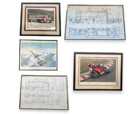 Framed print collection, generally excellent to good plus in good or better frames (some glass), with F1 2001 "Sibling Rivalr