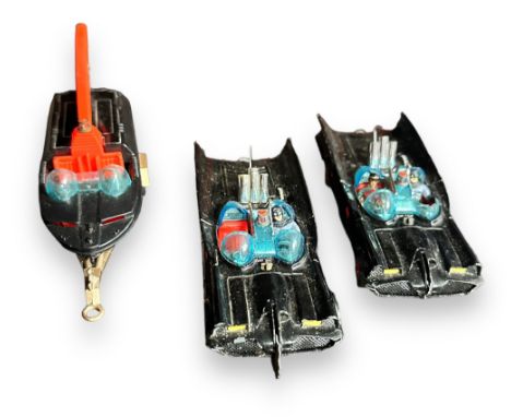 Corgi Batman unboxed trio including Batmobile (2) No. 267 with early red Bat logo hubs, Batman (2) and Robin (1) figures, Bat