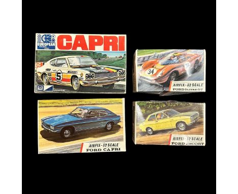 Airfix 1/32nd scale unmade Ford kits, mainly on sprue, with instructions and unused decals (where present), generally excelle