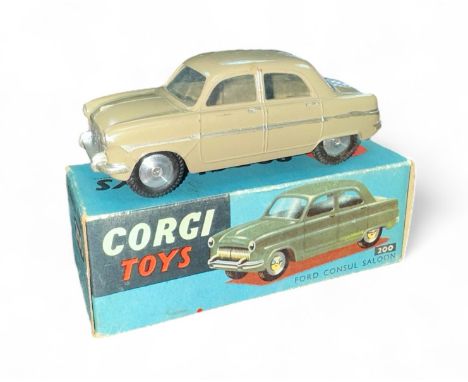 Corgi Ford Consul fawn No. 200, generally good plus in good plus box, with flat spun hubs, silver trim (possible repaint), ac