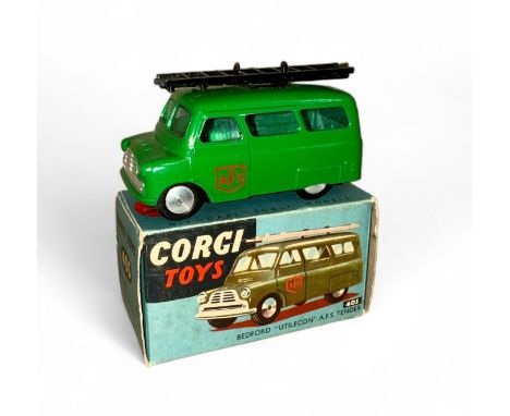 Corgi Bedford Utilecon AFS Tender No. 405, green, black ladders, flat hubs, AFS decals to both sides, folded colour leaflet, 