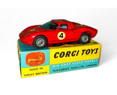Corgi Ferrari Berlinetta 250 Le Mans No. 314, red, Ferrari badge, race stripe and race #4 decals, wire wheel-style hubs and f
