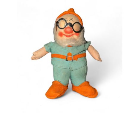 Chad Valley 1930s Snow White and the Seven Dwarfs Doc doll with spectacles, orange felt cap, belt and boots, green jacket and