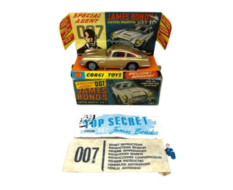 Corgi James Bond 007 Goldfinger film Aston Martin DB5 No. 261, metallic gold with James Bond &amp; Bandit figures, working fe