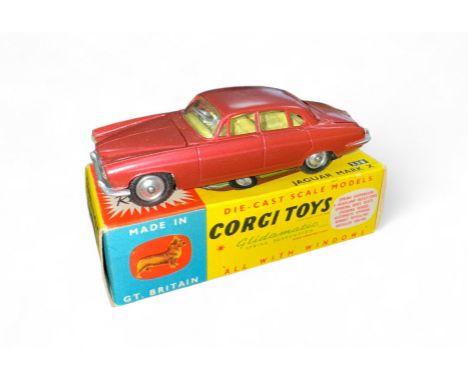 Corgi Jaguar Mk X No. 238, generally excellent in good plus box with folded leaflet, metallic cerise, lemon interior, two tan