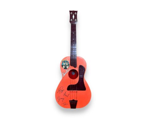 Selcol The Beatles New Beat vintage plastic guitar, facsimile signatures of John, Paul, George &amp; Ringo, generally excelle