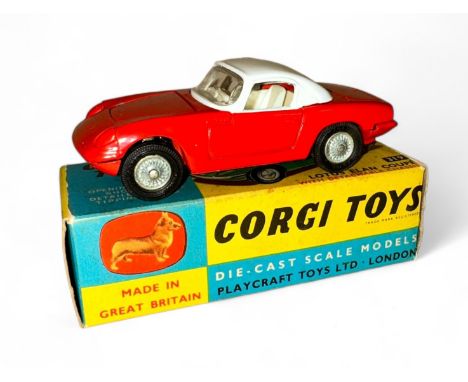 Corgi Lotus Elan Coupe No. 319, detachable chassis, red, white hardtop, white interior, cast hubs, folded instruction leaflet
