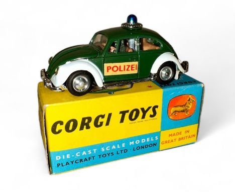 Corgi Volkswagen European Police No. 492, dark green and white with POLIZEI decals, excellent in excellent box including leaf