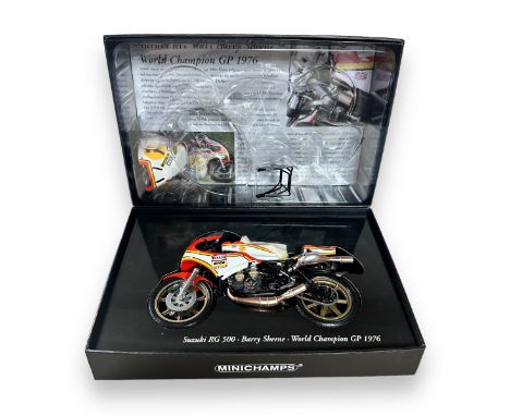 Minichamps 1/12th scale 1976 Suzuki RG500 B Sheene No. 122 760107 (Classic Bike series No. 77), generally excellent in excell