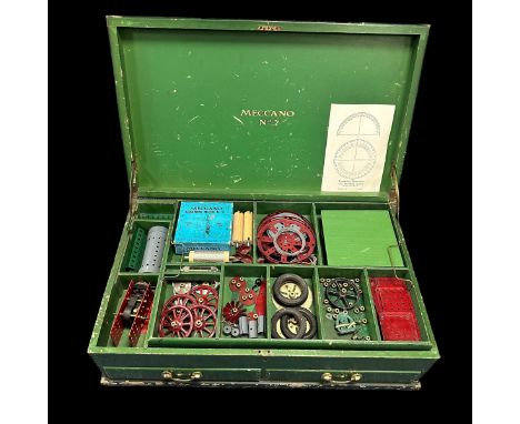 Meccano 1931 Set No. 7, largest set ever made, dark red and green parts, hardback manual, generally excellent to good plus in