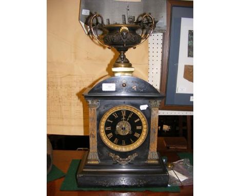 A 45cm high Victorian slate and marble mantel clock