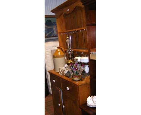 A pine farmhouse kitchen dresser with ceramic handles to two drawers and two cupboards - width 98cm 