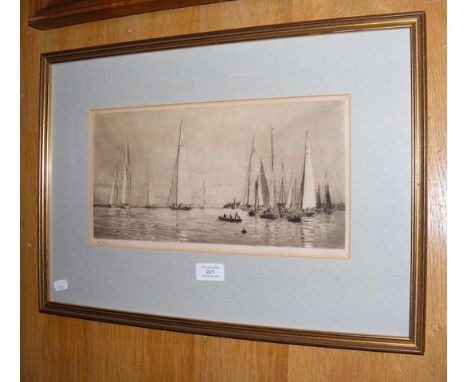 WILLIAM WYLLIE - an etching of sailing off Cowes - signed in pencil by the Artist to the mount - 18cm x 35cm CONDITION REPORT