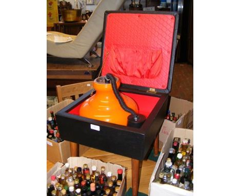 A mid century sewing box, together with retro orange light shade 