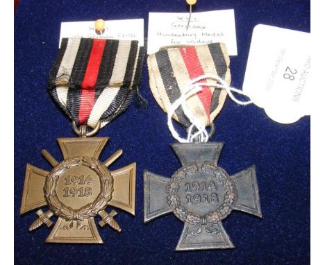 First World War German Cross - together with a German Hindenburg medal for widows 