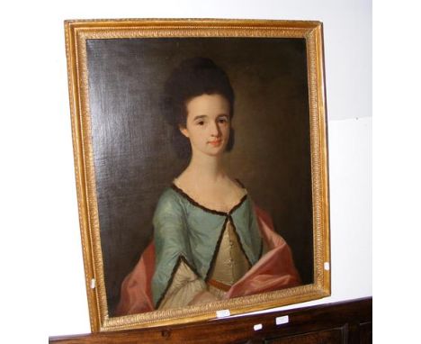 An antique oil on canvas portrait of lady wearing elegant dress - 75cm x 64cm CONDITION REPORT We have attached a number of a