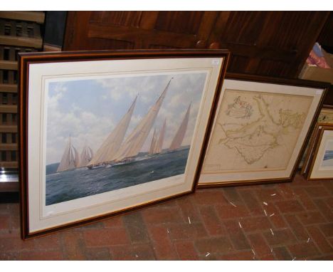 A 17th century hand coloured sea chart off the Isle of Wight, together with a Limited Edition print entitled 'West Ryde Middl