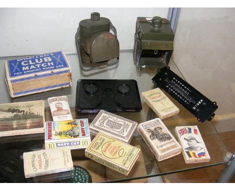 A military shielded traffic lantern and a ditto bicycle lamp, Stereo viewer, etc. 