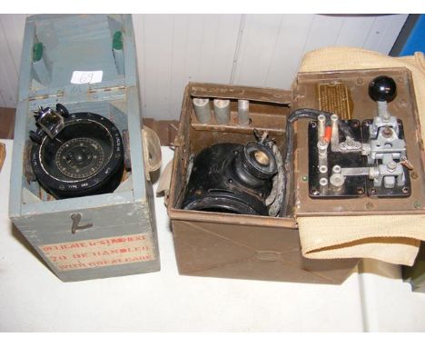 A WWII Army short range signal set and a handheld 06A military compass in original box 