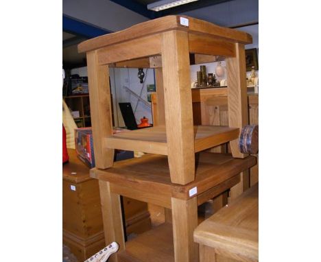 A pair of contemporary light oak - 50cm square - occasional tables 
