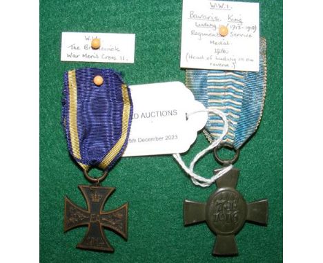 First World War Bavarie King Ludwig Regiment Service medal - together with a First World War Brunswick War Merit Cross 