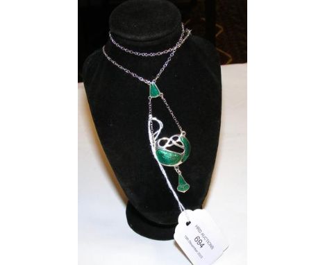 An enamel Art Nouveau style pendant with chain CONDITION REPORT no visible signs of repairno makers mark foundCondition discl