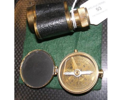 A German 4 x 20 military monocular, together with a hand compass  