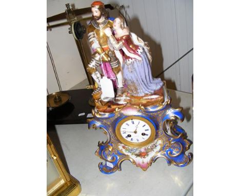 A decorative French porcelain mantel clock - the enamel dial marked Stevenard - 44cms highCONDITION REPORTcondition looks ok