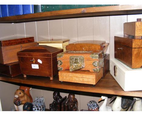 A Victorian tea caddy, together with wooden and other boxes 