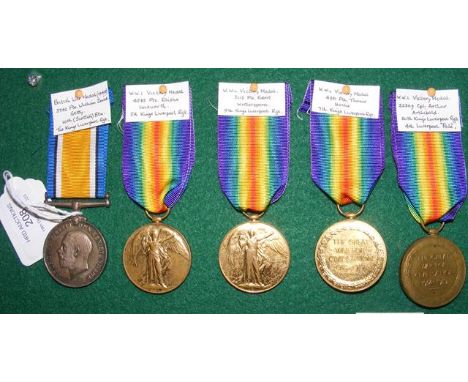 British First World War medal - 3742 - Pvt. William David Getty - together with four other First World War Victory medals 