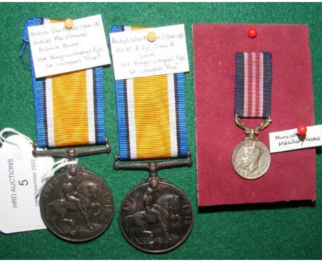 MILITARY COLLECTION - LOTS 5 TO 209 INCLUSIVE - First World War medal - 305135 - Pvt. Francis Patrick Burns - 17th King's Liv