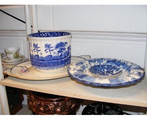 A Spode blue 'Tower' pattern plant pot, Susie Cooper 'Almond Blossom' pattern platter and other collectable china 