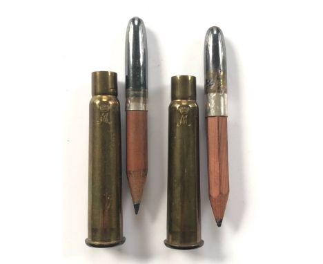 2 x WW1 1914 Princess Mary Christmas Bullet Pencils  Two very good examples of the Bullet Pencil, with monogram to the case a