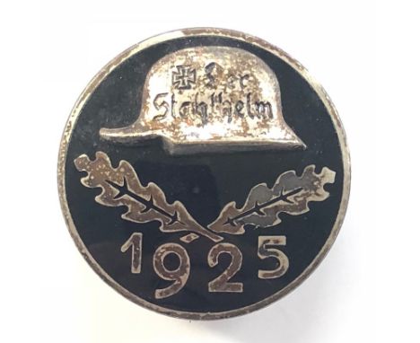 German 1925 Der Stahlhelm membership badge by Der Stahlhof Magdeburg.  Good silver edged black enamel disc bearing silvered s