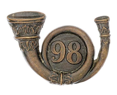 Irish Kings County Militia Victorian glengarry badge.  Good rare large die-stamped blackened brass ornate coiled bugle with 9