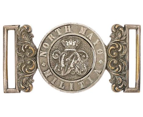 Irish North Mayo Militia Victorian Officer waist belt clasp circa 1856-81.   Good rare silver-plated interlocking example by 